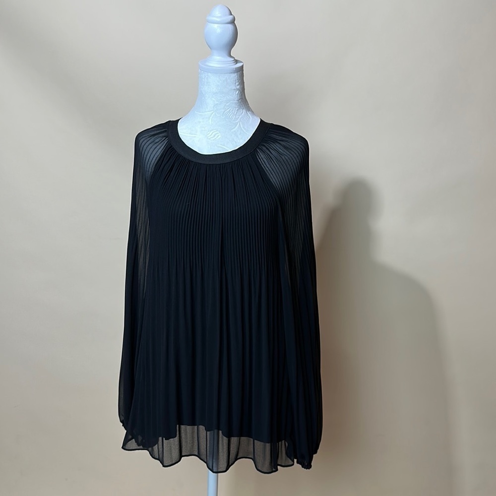 Zara Black Pleated Semi-sheer Blouse. Size M.